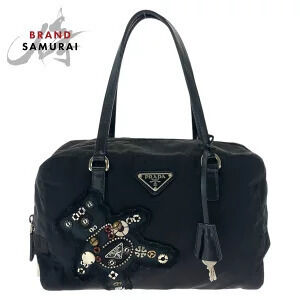 Prada Tessuto Evening Bear Bijou Black Leather Handbag Tote Bag Shoulder